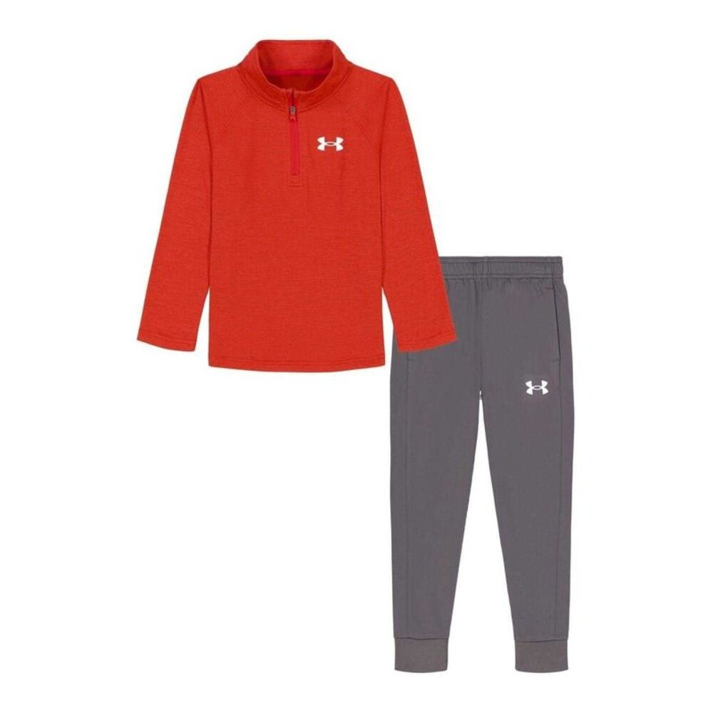 Under Armour Boys Quarter Zip Tracksuit Set / Red/Gray